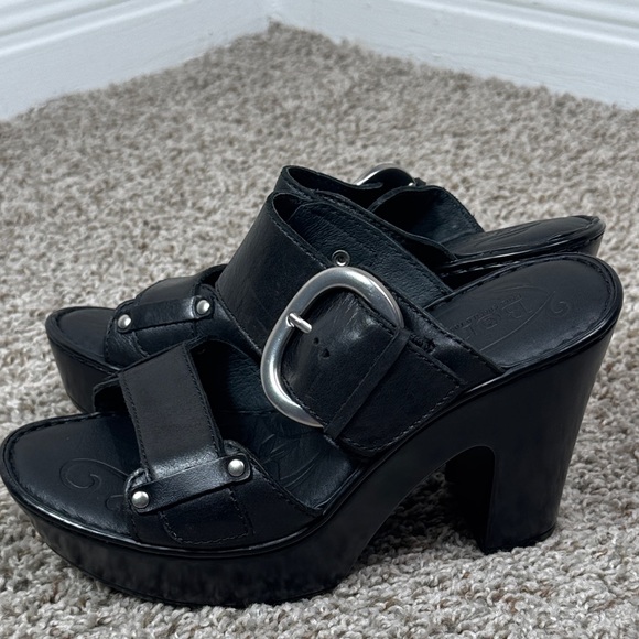 Born Black Leather Mules with Silver Buckle - Picture 1 of 7